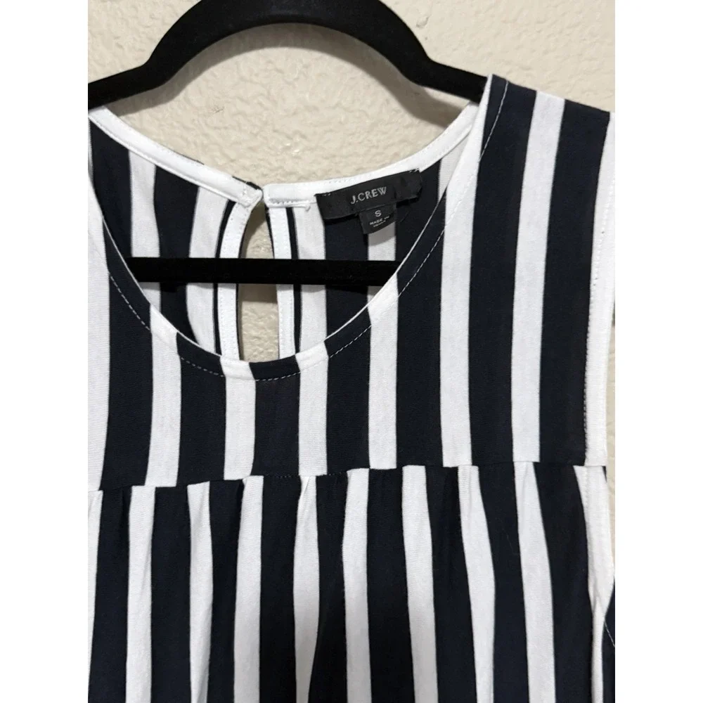 J Crew‎ Tiered tank dress stripe Cotton Navy Blue White Nautical Sleeveless
